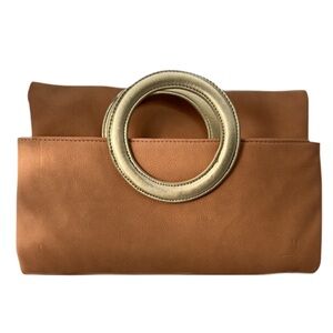 Anthropologie Tabitha‎ Tote Foldover Clutch Crossbody Bag Tan/Gold Purse NWT